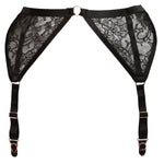 Beautiful handmade luxury lace suspender belt in black French Chantilly lace.
