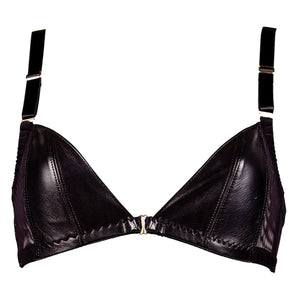 
                  
                    Load image into Gallery viewer, Real leather black triangle bra with adjustable shoulder straps
                  
                