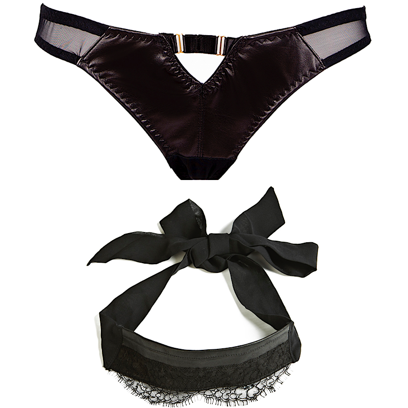 Montana Real Leather Thong & Real Leather and Lace Blindfold
