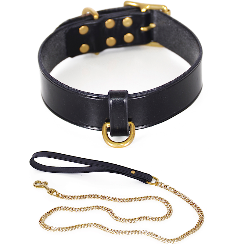 Leather Collar and Lead set with chain