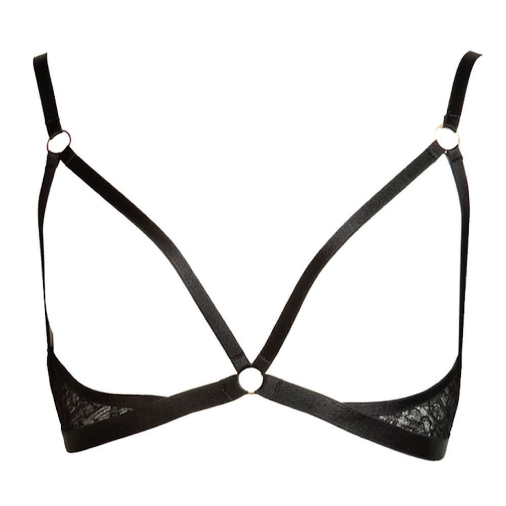High end black lace cut out bra that sits just beneath your bust