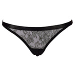 Black luxury lace open crotch knickers with a back peep bum detail. Front view