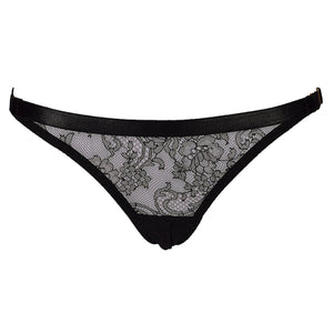 
                  
                    Load image into Gallery viewer, Black luxury lace open crotch knickers with a back peep bum detail. Front view
                  
                