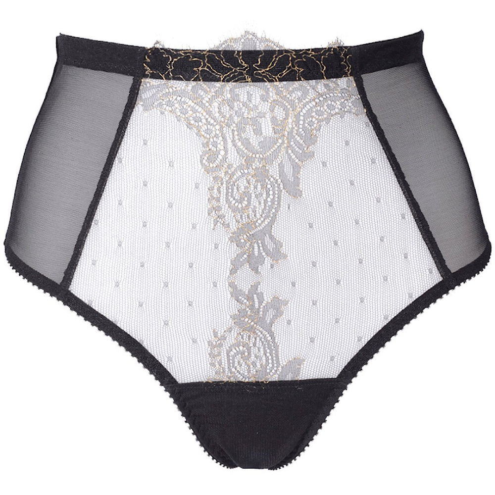 Luxury lace high waist panty with a thong back in black