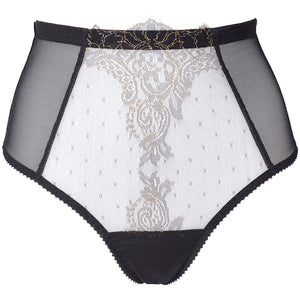 
                  
                    Load image into Gallery viewer, Luxury lace high waist panty with a thong back in black
                  
                