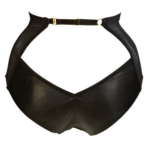
                  
                    Load image into Gallery viewer, Real leather black high waist panties that reveal a wicked peep bum detail at the back
                  
                