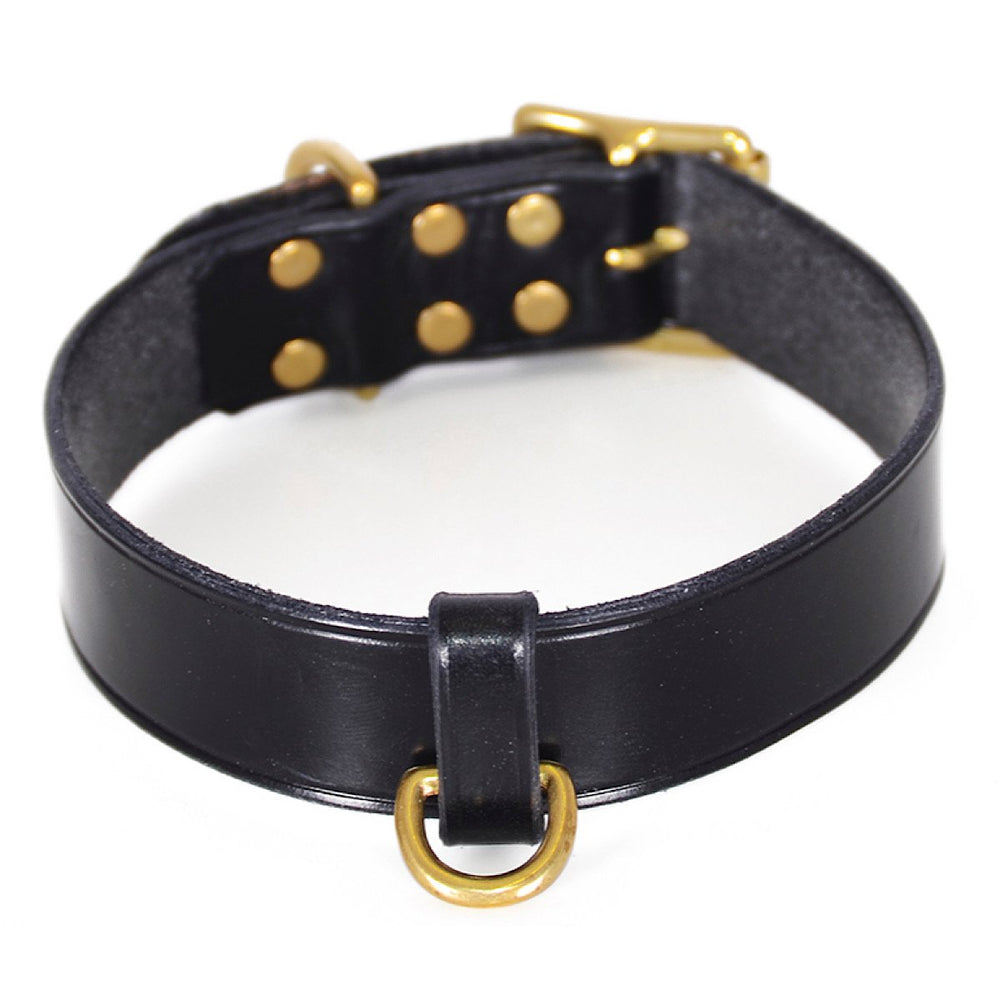 High quality leather bondage collar accessory with gold metal buckle
