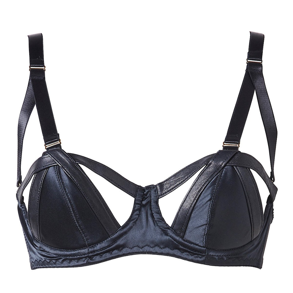 Jade luxury edgy bra with leather straps and padded underwired cups.