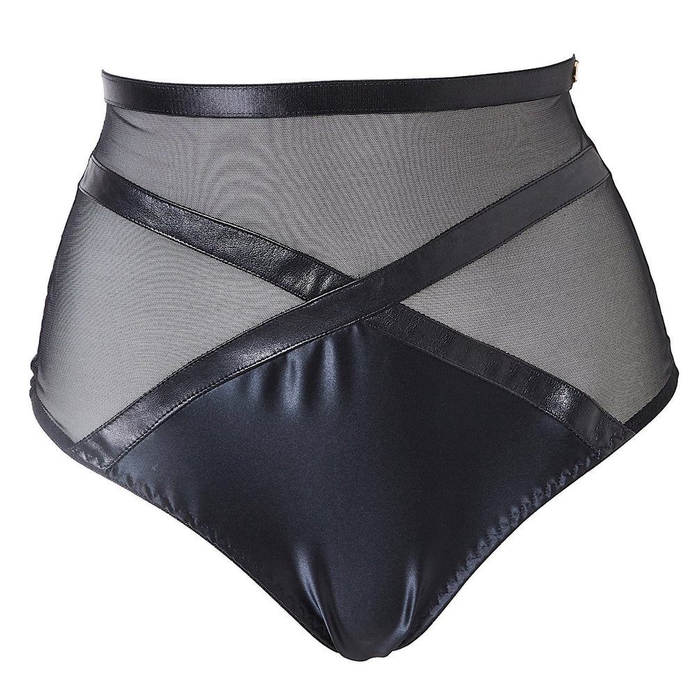 Jade high waist leather and satin style panties with a thong back