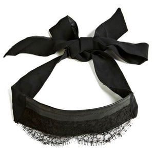 
                  
                    Load image into Gallery viewer, Decadent luxury blindfold made from real leather and French lace
                  
                