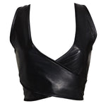Luxury real leather panels wrap around your every curve in this non-wired bralette.