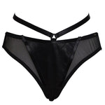 Leather bare bum back panties with an open crotch seam