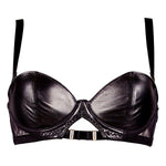 Real leather, underwired, padded balconette bra handmade in the UK