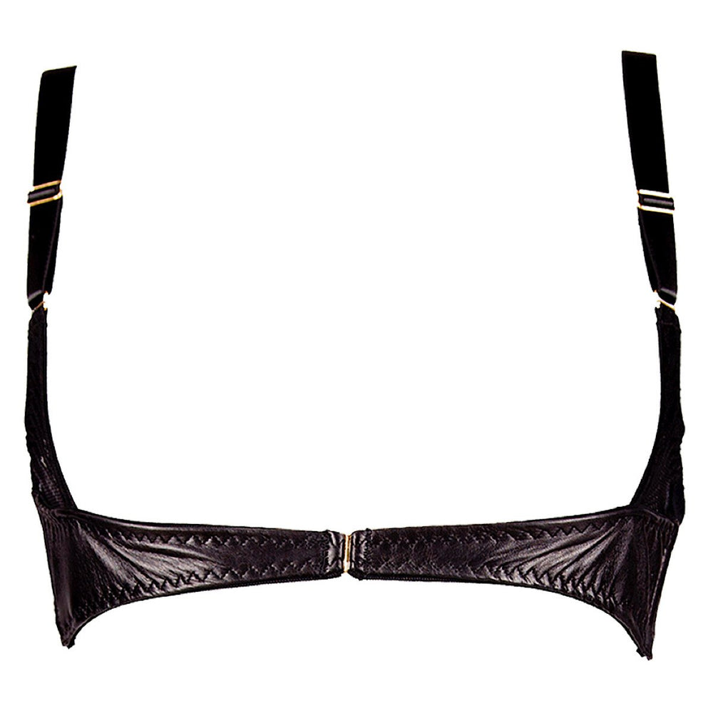 Genuine leather edgy open cupped, non-wired bralette