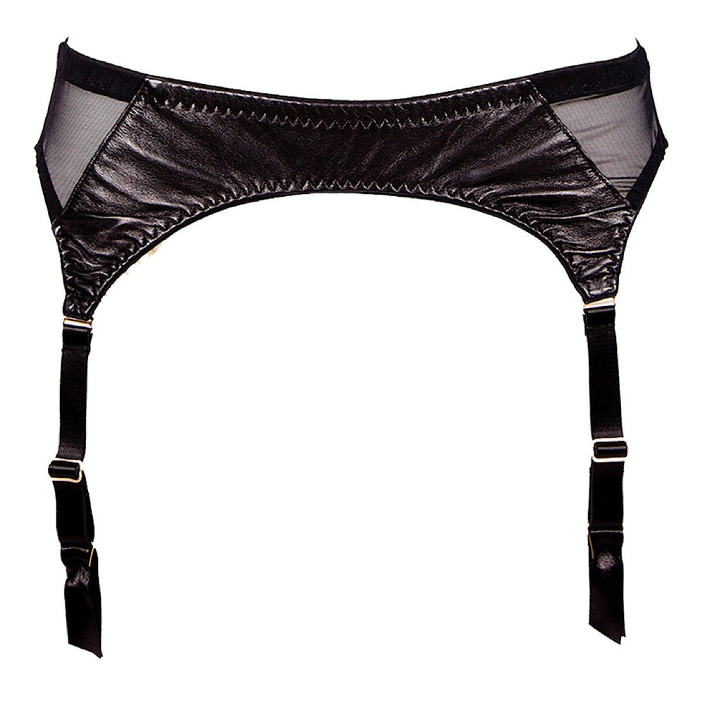 Luxury real leather panelled black garter belt with suspender straps