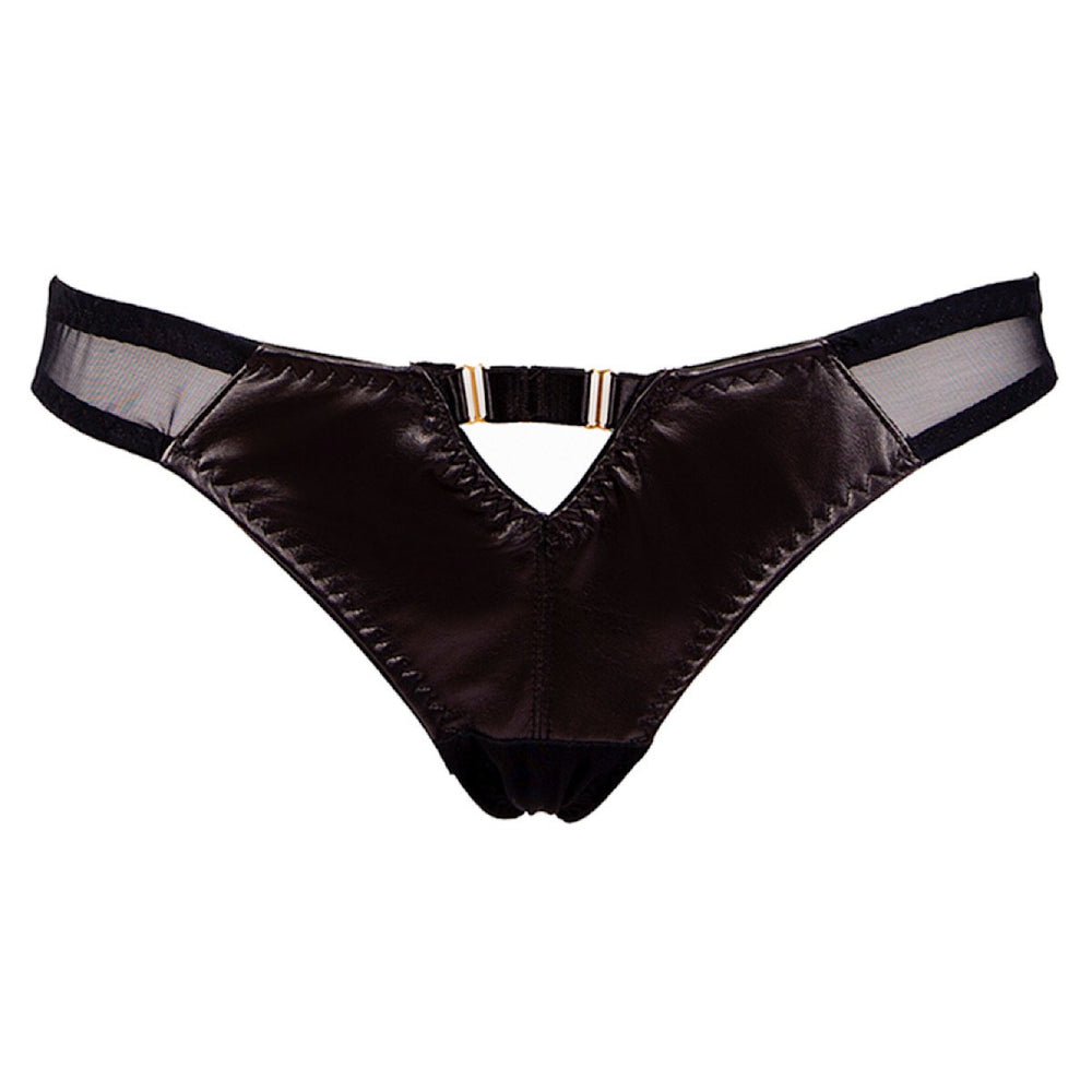 Luxury leather open crotch panties with a peep bum detail at the back