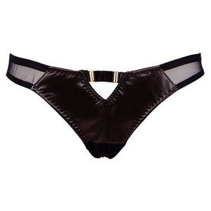 
                  
                    Load image into Gallery viewer, Luxury leather open crotch panties with a peep bum detail at the back
                  
                