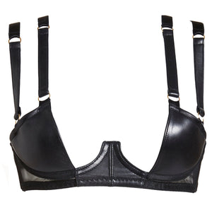 
                  
                    Load image into Gallery viewer, Nina edgy leather bra with half cups bondage style.
                  
                